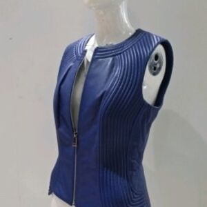 Stylish Women's Blue Leather Vest